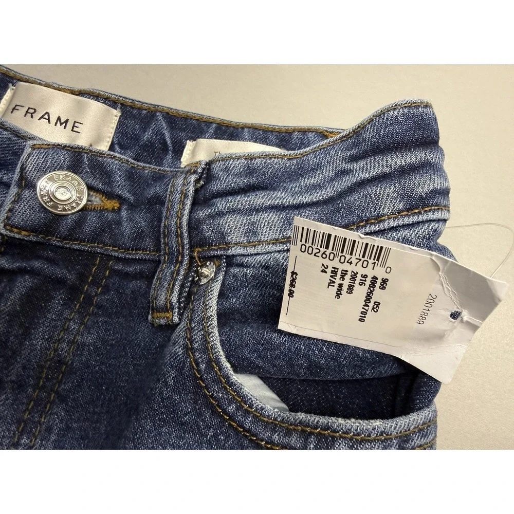 FRAME The Wide Straight Leg Jeans Blue Denim Ankle Length Sz 24 NWT $268 - Picture 12 of 16